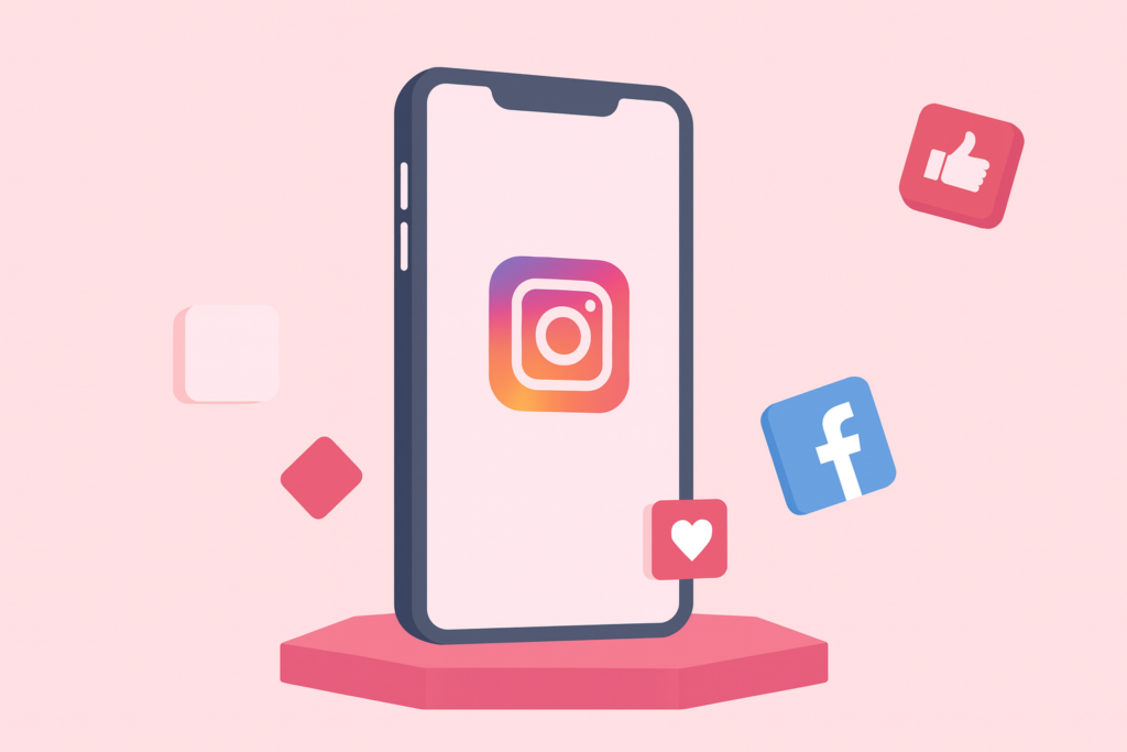 Älypuhelin ja someikonit pinkillä taustalla