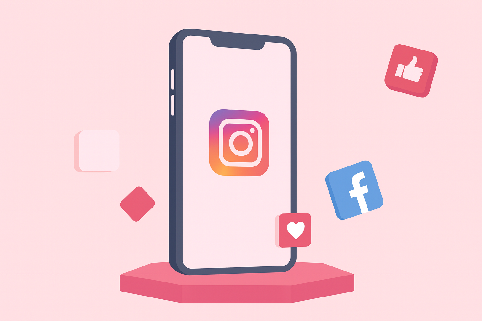 Älypuhelin ja someikonit pinkillä taustalla